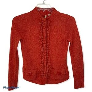 Anthropologie‎ Moth Womens Sweater Marled Wool Blend Knit Bobbles Snap Jacket XS
